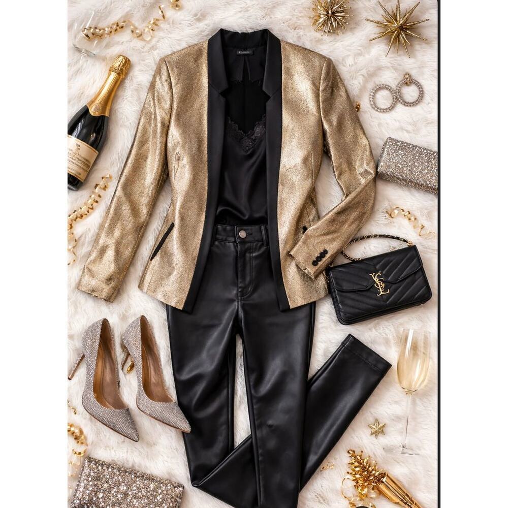 Maison Scotch Gold Metallic Tuxedo Blazer Size 1